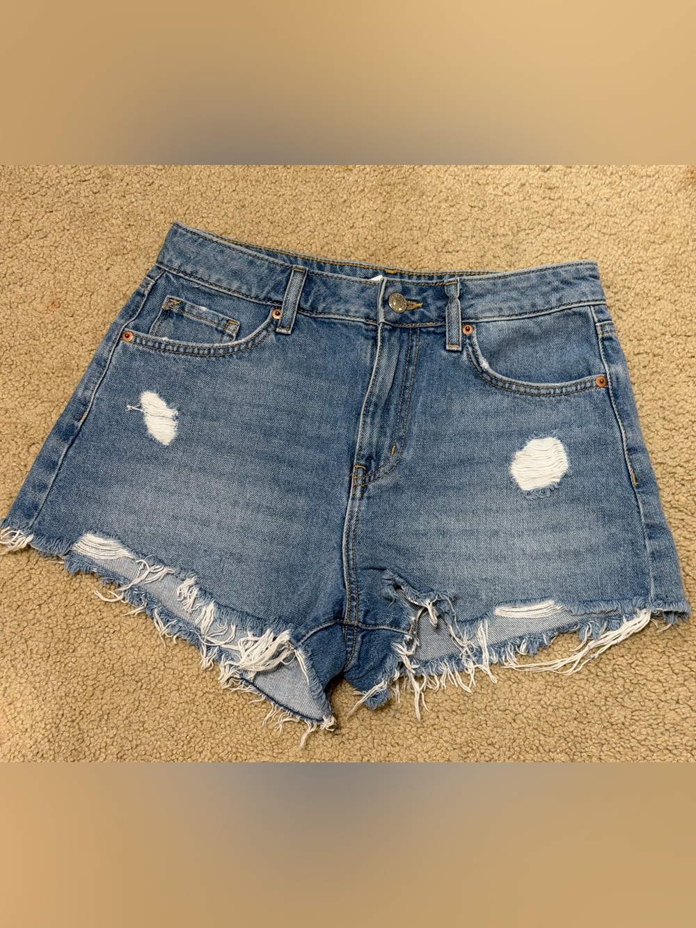 Forever 21 Distressed High Rise Denim Cutoff Shorts Blue Frayed Size 26